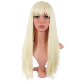 MapofBeauty 24 Inch/60 cm Long Straight Synthetic Hair Heat Resistant Party Cosplay Wig (Light Blonde)