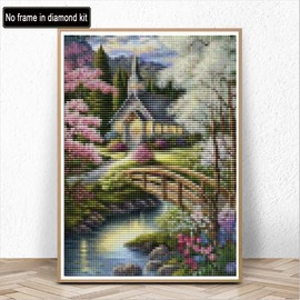 Kaliosy 5D Diamond Art Kits for Adults River Cottage by Number Kits, Diamond Painting Art Landscapes DIY Full Drill Crystal Craft Cross Stitch Embroidery Decoration (12x16 inch) 30x40 cm
