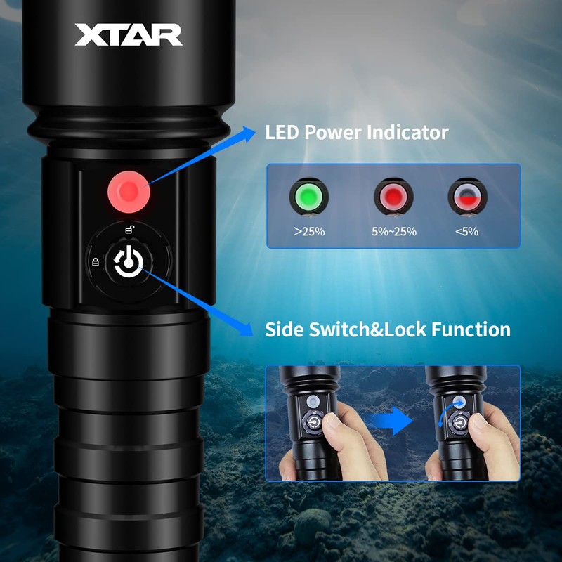 XTAR D26 1100 Lumen Scuba Diving Flashlight Dive Torch with