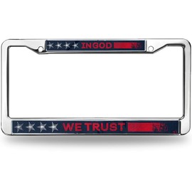 We Trust in God License Plate Frame Patrotic American Flag License Plate Frame Inspirational Jesus USA Flag Power License Plate Frame for Christian People with Chrome Screw Caps