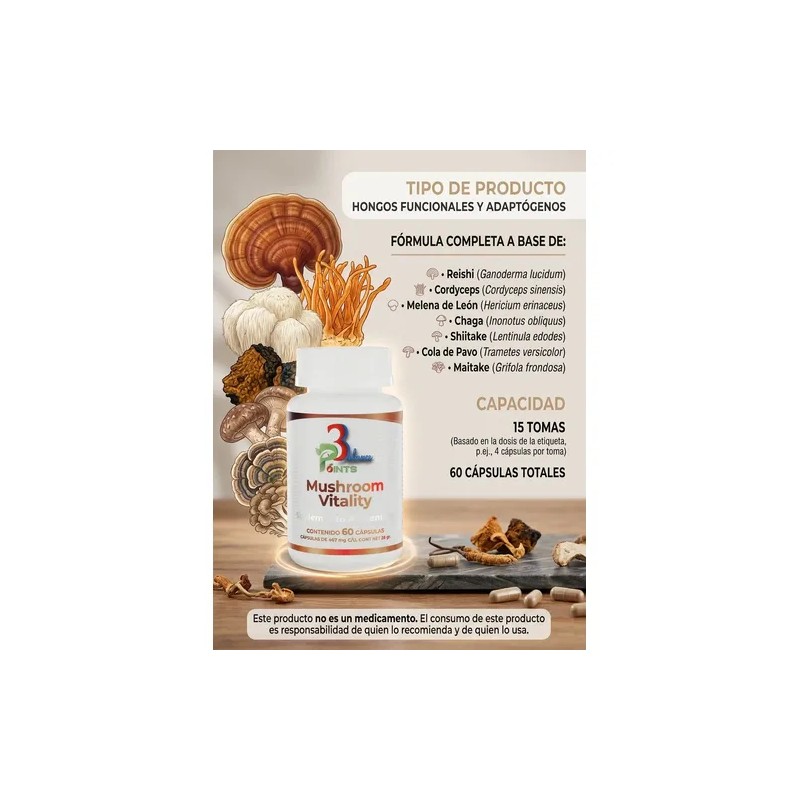 Mushroom Vitality 60cap 3balancepoints Energíaconcentración