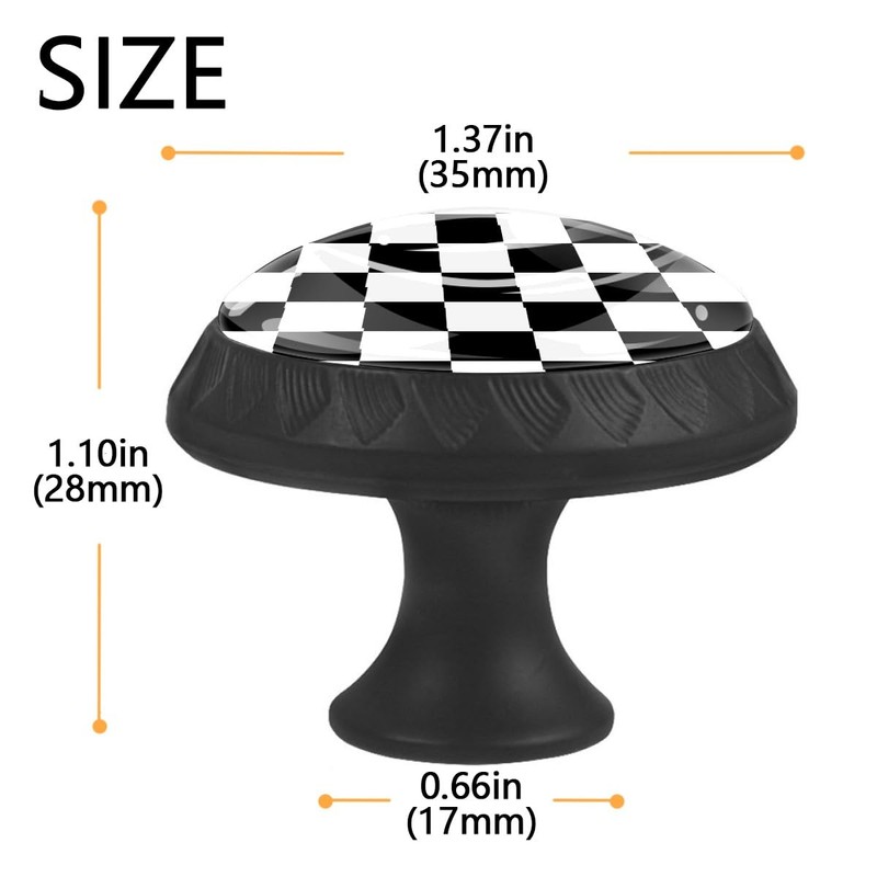 MSINMKOK 4 Pack Cabinet Knobs Black White Checkered Drawer Pulls