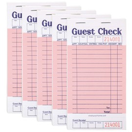 Stock Your Home Pink Guest Check Books for Servers (5 Pack) Server Note Pads, Waiter Checkbook, Food Receipt Book, Restaurant Order Pad, Paper Checks, Waitress Accessories, 250 Total Tickets