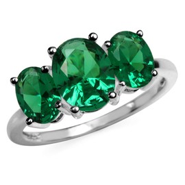 Silvershake Emerald Green Created-Emerald 925 Sterling Silver Ring Size 6.5