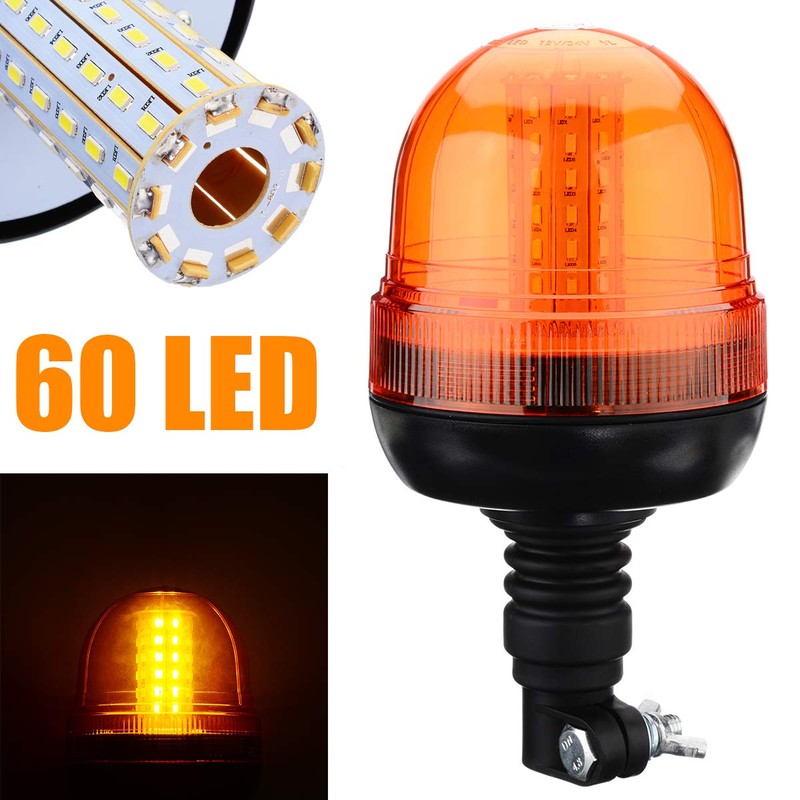 SUNWAN Flashing Amber Beacon, 60LED Car Rotating Flexible DIN, 12V/24V