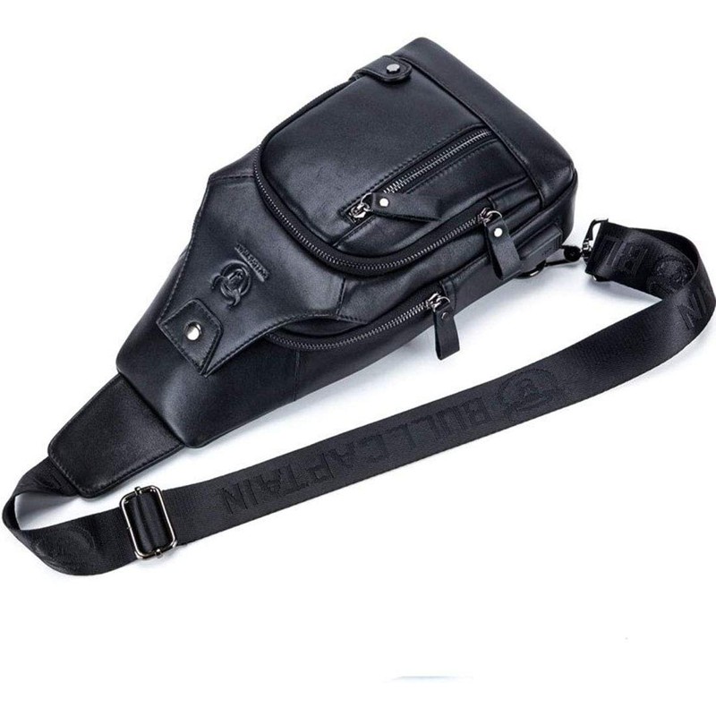 Leather Sling Bag Men Chest Shoulder Backpack Crossbody Bag with