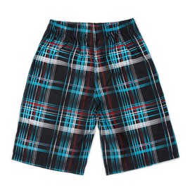 ICE CROSS Boys Swim Shorts - Youth Quick Dry Swim Trunks with Mesh Lining (Black, Blue White Stripes, 9/10Y)