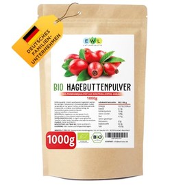 EWL Organic Rosehip Powder 1 kg Raw Food Quality Whole Fruit Ground | Made from 100% rose hip, vegan and without additives, from controlled organic cultivation, bottling in Germany, stock