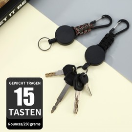 Retractable Key Fob with 60 cm Extendable Steel Cable, Extendable Key Chain, Pack of 4, Black, orange, camouflage, black grey