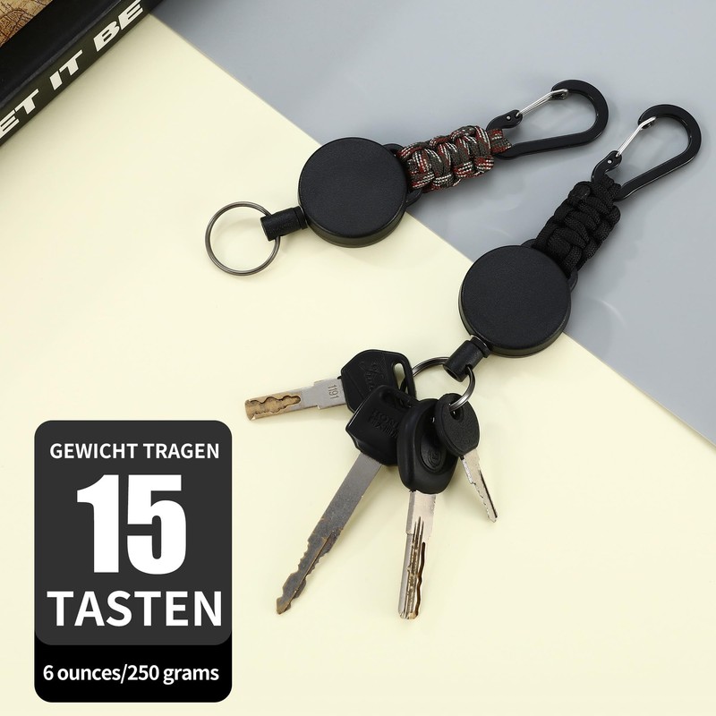 Retractable Key Fob with 60 cm Extendable Steel Cable, Extendable