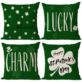 St Patricks Day Throw Pillow Covers 20x20 Set of 4 Saint Patricks Day Pillow Covers Green Shamrock Clover Pillow Covers Cuchion Covers Pillow Cases for March Holiday Home Outdoor Decorations (20 inch)