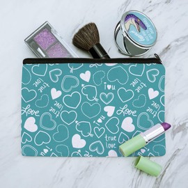 Cute Hearts Love Pattern on Teal Turquoise Makeup Cosmetic Bag Organizer Pouch