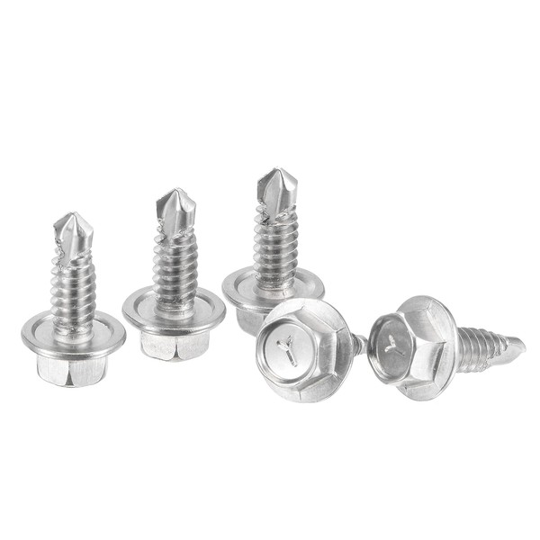 uxcell Hex Washer Head Self Drilling Screws 410 Stainless Steel Self Tapping Sheet Metal Screws #12x16mm 25pcs