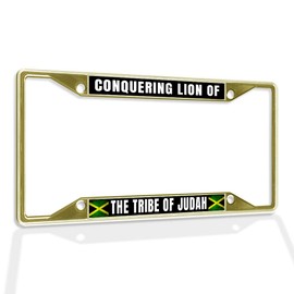 Fastasticdeals Metal Insert License Plate Frame Conquering Lion of The Tribe Judah Weatherproof Car Accessories Gold 4 Holes Solid Insert
