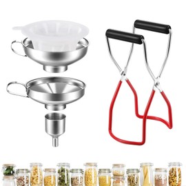 Stainless Steel Funnel Kitchen Jam Funnel with Preserving Jars Lifter and 300 Mesh Filter for Transferring Spices, Liquids, Beans, Jam