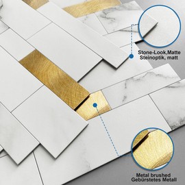 MOFIT Backsplash Tile for Kitchen Peel and Stick Stone Matte Finish,Bathroom Tiles Stickers 3D Wall Panel Linear Mosaic Marble Backsplash Waterproof(10sheets,Castle Brown)
