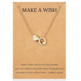 Make A Wish Necklace for Women Heart Initial Necklace Dainty Letter Necklace Monogram Name Necklace Women Trendy Stuff Under 5 Dollar Items for Teen Girls Trendy Alphabet Necklace Initial Pendant Necklace Birthday Christmas Gifts for Girls