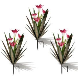 Homight Metal Agave Plant Outdoor Decoration Outdoor Garden Decoration Lily Mexican Yard Art Plant Garden Agave Lily Decorative Garden Gift… (3 Big Red Lilies)