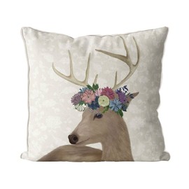 Kelly Stevens-McLaughlan, Bohemian Deer on Cream Cushion / Pillow Cover, Zippered Base, Full Piping, 18 Inches x 18 Inches