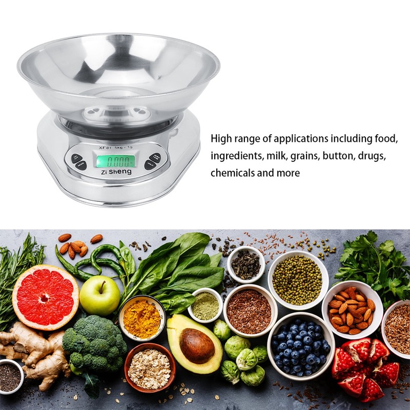 5kg/1g Portable Electronic Digital Kitchen Scale Stainless Steel Cooking Food