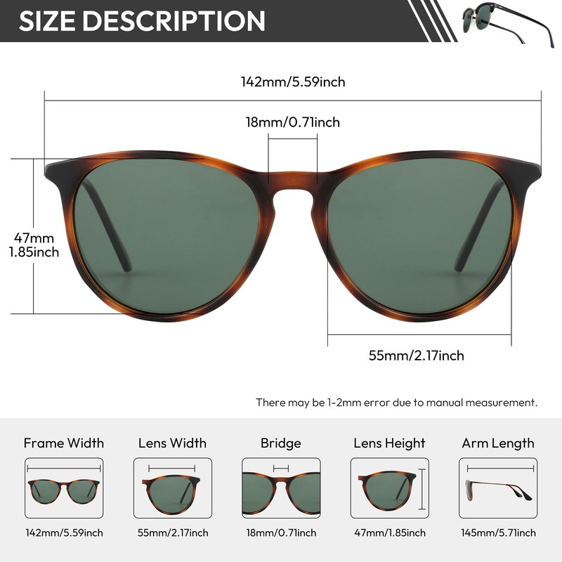 EFE Polarized Sunglasses for Men Women Classic Unisex Eyewear with