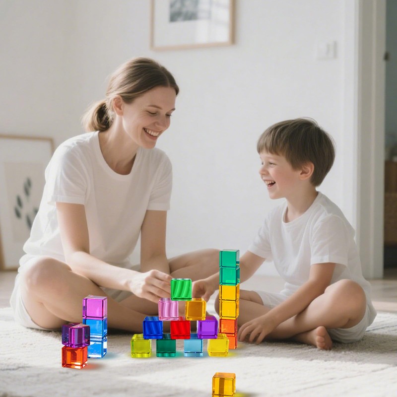 BUERPINKING 16-Piece Rainbow Building Blocks, Colourful Acrylic Building Blocks for