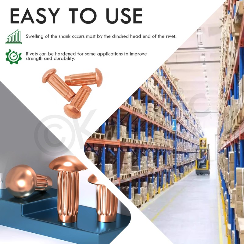 Keadic 170Pcs M2/M2.5/M3/M4 x 6/8/10mm Copper Brazier Head Solid Rivet