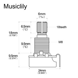 Musiclily B500K Mini Metric Coarse 18-Spline Split Shaft Pots Linear Taper Potentiometers for Electric Guitar Bass (Set of 2)