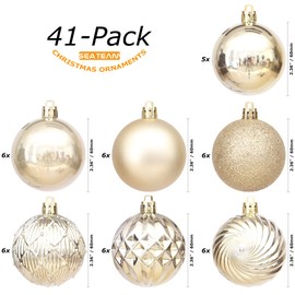 Sea Team 41-Pack Christmas Ball Ornaments with Strings, 60mm/2.36" Medium Size Baubles, Shatterproof Plastic Christmas Bulbs, Hanging Decorations for Xmas Tree, Holiday, Wedding, Party, Gold