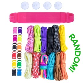Paracord Planet Pink Plastic Jig/Bracelet Maker with Rainbow of 12 Randomly Chosen Paracord Hanks & Colorful Quick-Release Buckles
