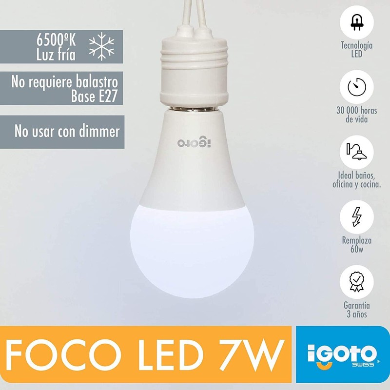 iGOTO F10P10107 10Pack Bombilla LED A55 7W 6500°K (Luz fria)