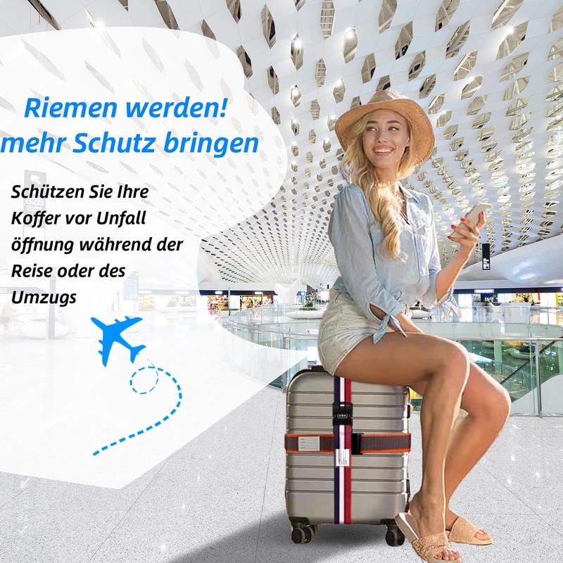 Kofferbänder,koffergurte 4 stück, kofferband auffällig, Luggage Strap with Combination Lock,