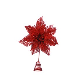 Festive Productions 28cm Red Glitter Poinsettia Christmas Tree Topper - Deluxe Christmas Tree Topper - Christmas Tree Decoration