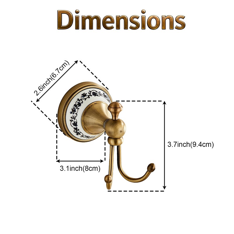 NEWRAIN Towel Hooks for Bathrooms, Wall Mounted Antique Brass Towel