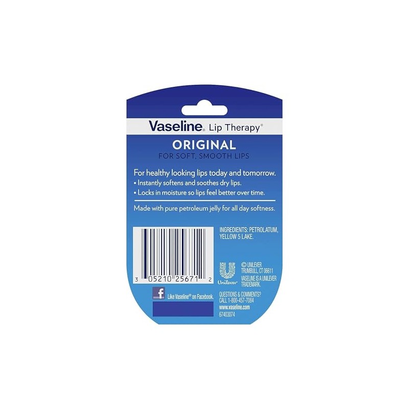 Vaseline Lip Therapy Original - Tarro de 0.25 onzas, 0.25