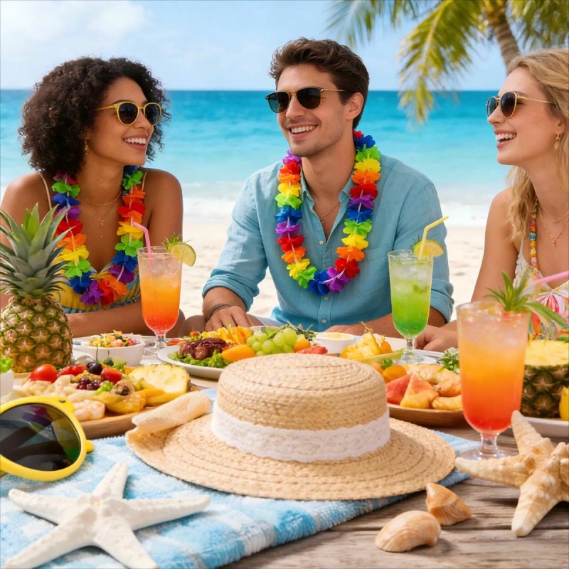 50 Collares Hawaianos Tela Cotillones Para Boda Neon Fiesta