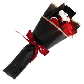 Alipis Graduation Artificial Flower Bouquet Mini Plush Graduation Bear Bouquet, Bear Rose Bouquet Doll Bouquet Graduation Floral Arrangements (Red)