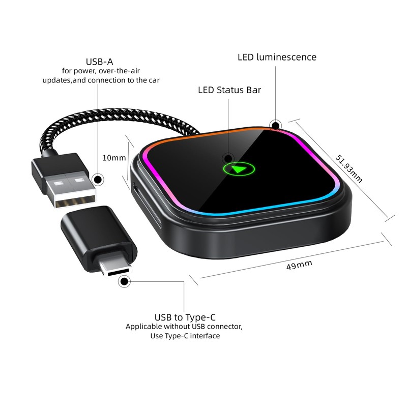 CYIAMJLU 2-in-1 Carplay Wireless Adapter with Fast, Convert Wired Android