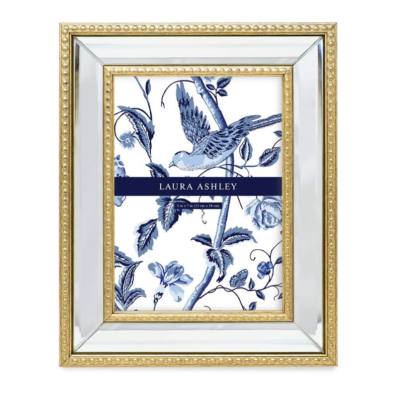 Laura Ashley 5x7 Gold Mirror Bead Picture Frame, Classic Mirrored