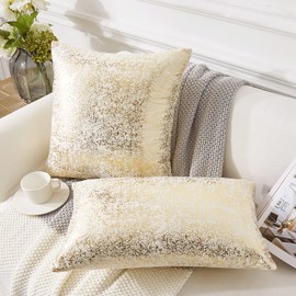 EUCIOR Champagne Throw Pillows 18x18,Gold and White Pillow Covers,Set of 2,Glitter Decorative Velvet Pillow Covers,Solid Color Cushion Covers for Sofa Bedroom Car