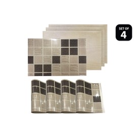 Dainty Home Brown Shimmer Blocks Rectangle Vinyl Placemats - Heat Resistant Placemats, Non-Slip, Easy Clean Placemats for Elegant Dining - 12"x18" Set of 4 - Perfect for Stylish, Modern Homes