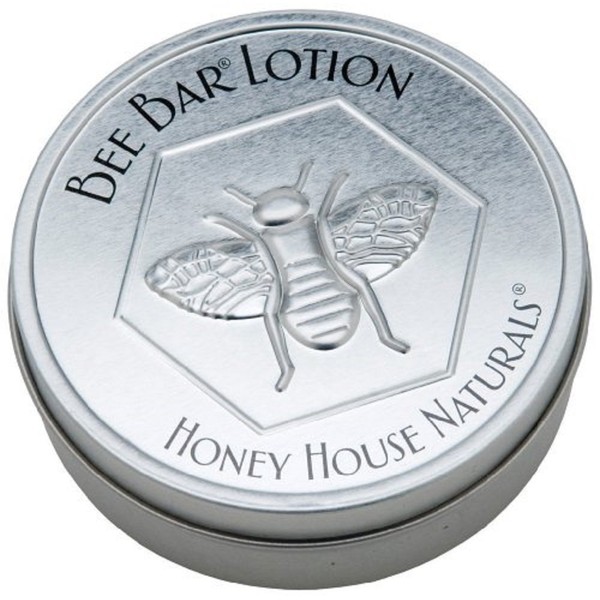 Honey House Solid Lotion Bee Bar (No Added Scent, 2 oz) New in Silver Embossed Tin Case