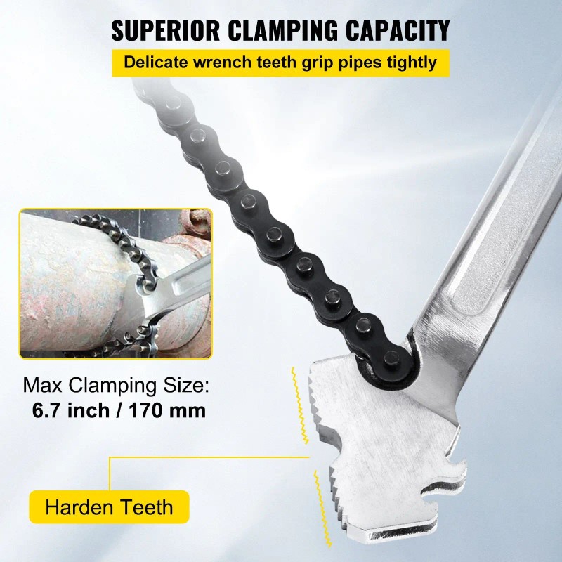 Carbon Steel Chain Pipe Wrench Metric 24-Inch 6.7-Inch Diameter Capacity