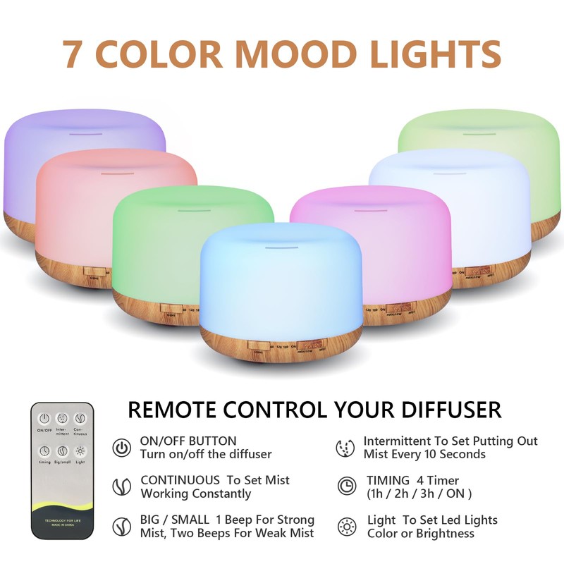 Oil Diffuser, 500ml Essential Oil Diffusers with 2 Mist Mode