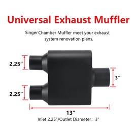 TECTRUC Muffler Single Chamber 3.0" Universal Muffler Performance Race Exhaust Muffler 3.0 IN Pipe,Aggressive Sound,Black(3" center in/2.25" dual out/overall 13")