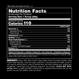 Animal 100% Whey Protein Powder – Whey Blend for Pre Workout or Post Workout, Recovery, Anytime Low Sugar Protein Boost Meal Replacement with BCAA Branched Chain Amino Acids – Cookies & Cream, 4 lb