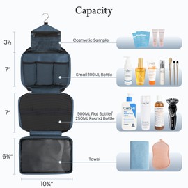Maliton Foldable Hanging Toiletry Bag, Large Toiletry Bag Men & Women, Travel Wash Bag with 4 Compartments for Business Trip, Vacation, Waterproof for Makeup Bag & Shower Bag （Navy Blue）
