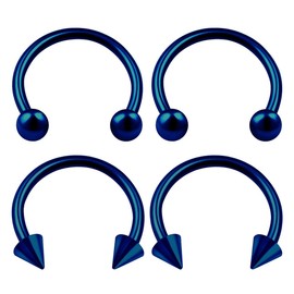 KJM Fashion Pack of 4 Anodised Circular Barbell 1.2 mm 16 g Earrings Septum