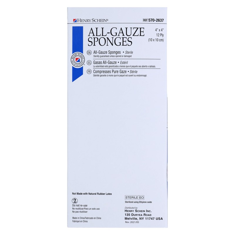 Henry Schein Premium 100% Cotton All-Gauze Sponge 4x4 12 Ply