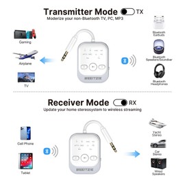 Beeitzie Ultra Bluetooth 5.4 Transmitter & Receiver,2-in-1 Wireless Audio Adapter for TV/PC/Car/Airplane, Dual Pairing for AirPods/Headphones, Low Latency AptX HD, Aux for Home/Car Stereo & Speakers